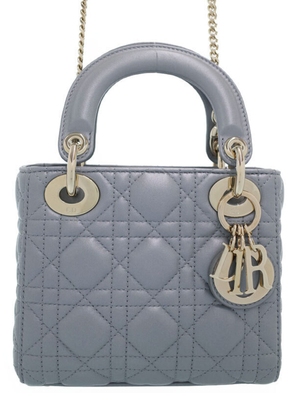 Christian Dior Lady Dior Bag quilted Gray cannage lambskin pale